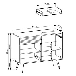 3XELIVING Buffet blanc glamour avec pieds dorés, 107 x 39 x 85 cm pas cher