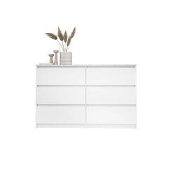 3XELIVING Commode 6 Tiroirs : Blanc Mat / Blanc marbre TOP, 120 x 79 x 39 cm