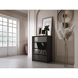 3XELIVING Commode 4 Tiroirs, Noir Mat / Noir Brillant, 70 x 39 x 101 cm