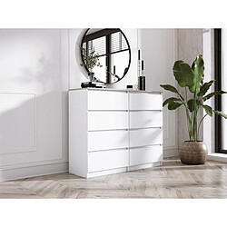 3XELIVING Commode 8 tiroirs : Blanc Mat / Chêne Sonoma Top, 120 x 101 x 39 cm