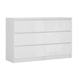 3XELIVING Commode 6 Tiroirs : Blanc Mat / Blanc Brillant, 120 x 39 x 79 cm