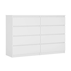 3XELIVING Commode 8 tiroirs : Blanc Mat, 138 x 39 x 101 cm