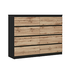 3XELIVING Commode 8 tiroirs : Noir Mat / Chêne Wotan, 120 x 101 x 39 cm