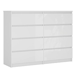 3XELIVING Commode 8 tiroirs : Blanc Mat / Blanc Brillant, 120 x 39 x 101 cm