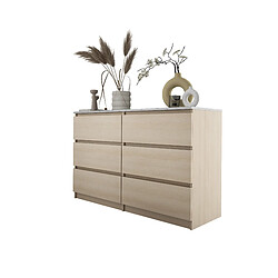 3XELIVING Commode 6 Tiroirs : Chêne Linberg / Marbre Blanc, 120 x 39 x 79 cm