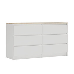 3XELIVING Commode 6 Tiroirs : Blanc Mat / Chêne Sonoma Top, 138 x 39 x 79 cm