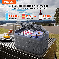 Vevor Réfrigérateur 25L double zone, -20/20°C, 12/24V CC/CA, camping/bateau