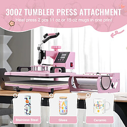 Avis Vevor Presse a Chaud 8-en-1 Plaque 30x38 cm, Machine de Sublimation Textile avec Presse a Tasses de 18-89 cL, Pivotant a 360°, Controle Numerique Precis, DIY T-shirts/Chapeaux/Tasses/Assiettes, Rose