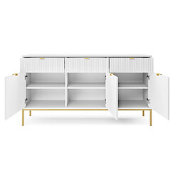 Avis 3XELIVING Commode : 3 Tiroirs, 3 Portes, Blanc, or, 154 x 83 x 39 cm, poignées dorées,