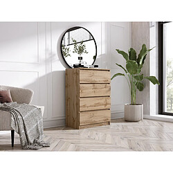 3XELIVING Commode 4 Tiroirs, Chêne Wotan, 70 x 39 x 101 cm
