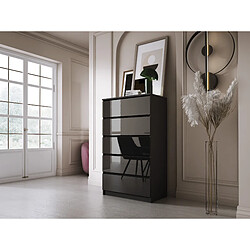 3XELIVING Commode 5 Tiroirs, Noir Mat / Noir Brillant, 70 x 39 x 125 cm