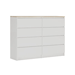 3XELIVING Commode 8 tiroirs : Blanc Mat / Chêne Sonoma Top, 120 x 101 x 39 cm