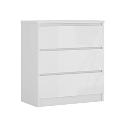 3XELIVING Commode 3 Tiroirs : Blanc Mat / Blanc Brillant, 70 x 39 x 79 cm