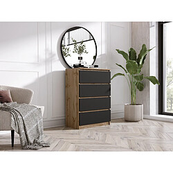 3XELIVING Commode 4 Tiroirs, Chêne Wotan / Noir Mat, 70 x 39 x 101 cm