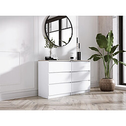 3XELIVING Commode 6 Tiroirs : Blanc Mat / Chêne Sonoma TOP, 120 x 39 x 79 cm