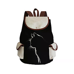 Sac à dos scolaire décontracté en toile pour femme, avec un joli imprimé chat et un cordon de serrage, idéal pour les adolescentes et les jeunes filles. Grande capacité.~01031