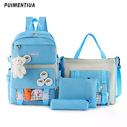 General Ensemble de 4 sacs à dos pour femmes (collection 2023), sacs de lycée en nylon style kawaii, sacs à livres tendance pour femmes avec pendentif en peluche mignon~01278