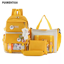 General Ensemble de 4 sacs à dos pour femmes (collection 2023), sacs de lycée en nylon style kawaii, sacs à livres tendance pour femmes avec pendentif en peluche mignon~01277