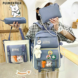 General Ensemble de 4 sacs à dos pour femmes (collection 2023), sacs de lycée en nylon style kawaii, sacs à livres tendance pour femmes avec pendentif en peluche mignon~01276