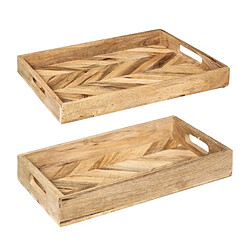 Atmosphera Lot de 2 Plateaux en Bois Wild 41cm Beige