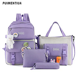 General Ensemble de 4 sacs à dos pour femmes (collection 2023), sacs de lycée en nylon style kawaii, sacs à livres tendance pour femmes avec pendentif en peluche mignon~01280