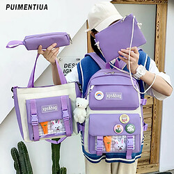 General Ensemble de 4 sacs à dos pour femmes (collection 2023), sacs de lycée en nylon style kawaii, sacs à livres tendance pour femmes avec pendentif en peluche mignon~01274