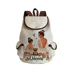 Sac à dos en lin imprimé Super Maman pour femme, grande capacité, style preppy, avec cordon de serrage, motif dessin animé.~01305