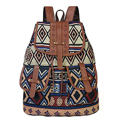 Sac à dos style rétro en toile, sac femme tendance pour les voyages, sac étudiant multifonctionnel à cordon de serrage~01896