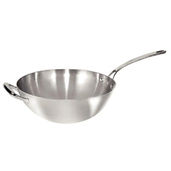 Wok inox triple épaisseur à fond plat - Vogue 31cm
