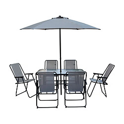 Habitat Et Jardin Table et chaises de jardin avec parasol en métal Convivia - 6 places - Gris clair