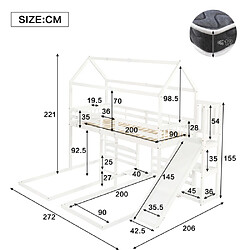 Avis modfu Lit superposé 90x200 cm avec toboggan, en bois, blanc