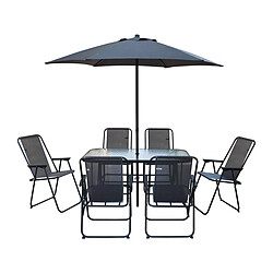 Habitat Et Jardin Table et chaises de jardin avec parasol en métal Convivia - 6 places - Gris anthracite