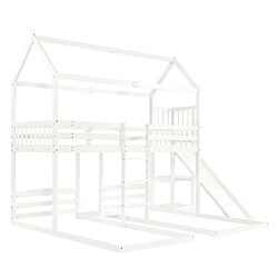 modfu Lit superposé 90x200 cm avec toboggan, en bois, blanc pas cher