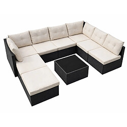 Concept Usine Salon de jardin 8 places en résine tressée noir et beige YANUCA