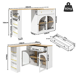 Table De Bar Extensible 133-202 Cm Avec Rangement - 2 Tiroirs, 4 Compartiments, Idéale Cuisine/salon, Supporte 60 Kg - 3