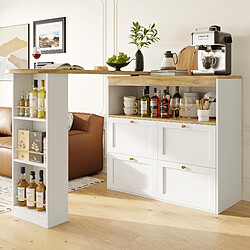 DZMDIP Table de bar extensible à 360° , design moderne et table haute de bar avec 4 tiroirs et étagères ouvertes,blanc