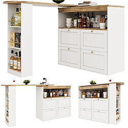 DZMDIP Table de bar extensible à 360° , design moderne et table haute de bar avec 4 tiroirs et étagères ouvertes,blanc