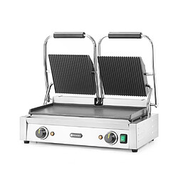 Grill de contact - modèle double dessus rainuré et dessous lisse 230V/3600W 570x370x(H)210 mm - Hendi