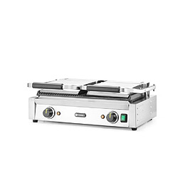 Grill de contact - modèle double moitié lisse moitié rainuré 230V/3600W - Hendi pas cher