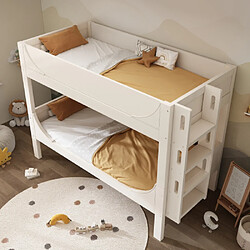 modfu Lit superposé 90x200 cm avec échelle, en bois, blanc