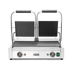 Grill de contact - modèle double moitié lisse moitié rainuré 230V/3600W - Hendi