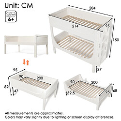 Avis modfu Lit superposé 90x200 cm avec échelle, en bois, blanc