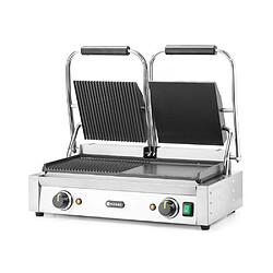 Grill de contact - modèle double moitié lisse moitié rainuré 230V/3600W - Hendi