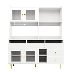 DZMDIP Armoire haute de Restaurant-145x39x171cm Buffet de rangemen, Rangement multicouche avec casier à vin, Porte Verre Texturé-Blanc