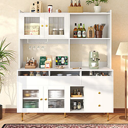 DZMDIP Armoire haute de Restaurant-145x39x171cm Buffet de rangemen, Rangement multicouche avec casier à vin, Porte Verre Texturé-Blanc