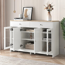 Avis DZMDIP Buffet bahut Armoire moderne - 4 portes 2 tiroirs - Portes en verre - Blanc