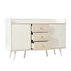 DZMDIP Buffet bas Meuble de rangement avec 3 tiroirs et 2 portes coulissantes, pour chambre et salon, Bois blanc-beige, 117.5 x 40 x 80 cm