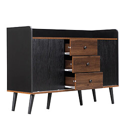 DZMDIP Buffet haut 117.5x80x39.5cm - Noir et bois - 3 tiroirs - 2 portes coulissantes