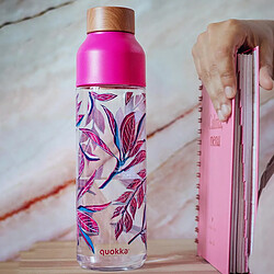 Avis Quokka Bouteille d'Eau Ice 840ml avec Bouchon Bois et Motif Feuillage Stylisé Rose