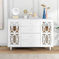 DZMDIP Buffet bas miroir blanc avec 2 Portes et 4 tiroirs, pour salon, salle à manger, Contemporain, 147,5 x 40 x 102cm